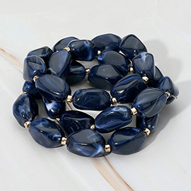 3PCS - Chunky Marbled Pebble Beaded Stretch Multi Layered Bracelets