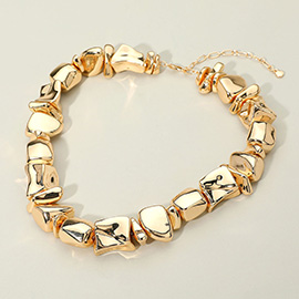 Chunky Polished Metal Pebble Beaded Statement Necklace