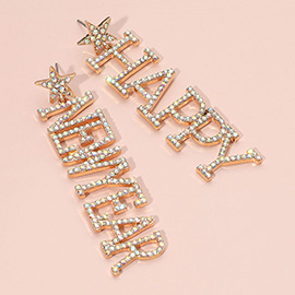 Rhinestone Embellished HAPPY NEW YEAR Message Drop Statement Earrings