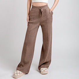 Solid Color Knit High-Rise Wide Leg Pocket Lounge Pants