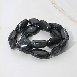 2PCS - Chunky Marbled Resin Multi Shape Pebble Beaded Stretch Multi Layered Bracelets