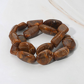 2PCS - Chunky Marbled Resin Multi Shape Pebble Beaded Stretch Multi Layered Bracelets