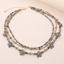 Matte Petal Flower Seed Beaded Layered Necklace