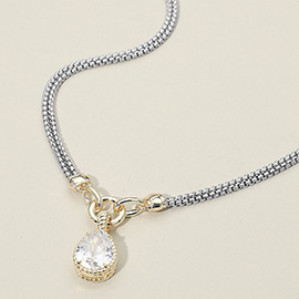 14K Gold Plated Teardrop CZ Stone Pendant Necklace