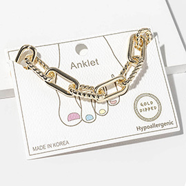 Gold Dipped Chunky Twisted Paperclip Link Chain Anklet