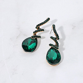 Teardrop Glass Stone Drop Stone Paved Swirl Evening Earrings