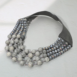 Layered Natural Stone Faceted Beaded Magnetic Collar Necklace