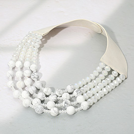 Layered Natural Stone Faceted Beaded Magnetic Collar Necklace