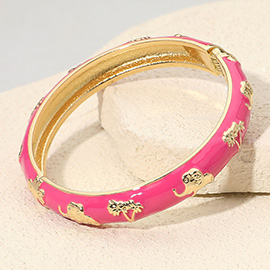 Elephant and Tree Embossed Enamel Hinged Bangle Bracelet