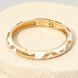Geometric Pattern Enamel Inlay Hinged Bangle Bracelet