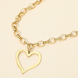 SECRET BOX_Stainless Steel Chunky Open Heart Pendant Chain Necklace