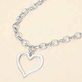 SECRET BOX_Stainless Steel Chunky Open Heart Pendant Chain Necklace