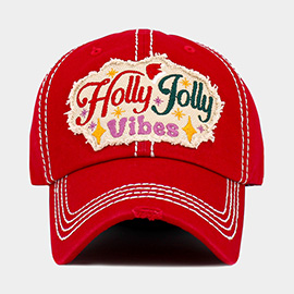HOLLY JOLLY Vibes Message Embroidered Christmas Vintage Baseball Cap