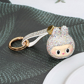 Bling Studded Monster Bunny Face Keychain Bag Charm