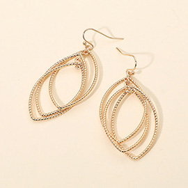 Textured Metal Wire Layered Marquise Drop Dangle Earrings