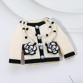 Pearl Necklace Flower Pocket Design Chic Jacket Pin Brooch Hair Clip