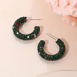 Bling Studded Rhinestone Detail Holiday Hoop Earrings