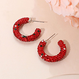 Bling Studded Rhinestone Detail Holiday Hoop Earrings