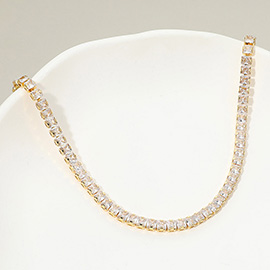 18K Gold Dipped Square Tennis Chain Necklace