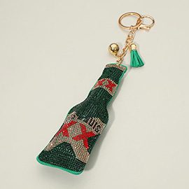 Bling Studded Beer Bottle Tassel Keychain Bag Charm