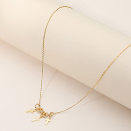 18K Gold Dipped Small Triple Cross Pendant Necklace