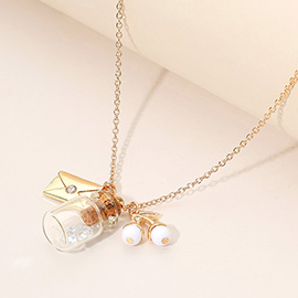 Whimsical Glass Bottle Envelope Cherry Charm Pendant Necklace