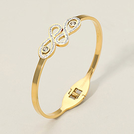 Stainless Steel CZ Stone Paved Infinity Loop Accent Hinged Bangle Bracelet