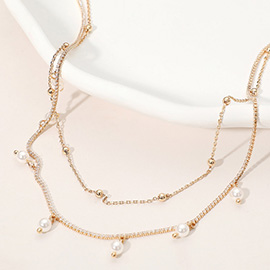 Pearl Bead Accent Double Layered Necklace