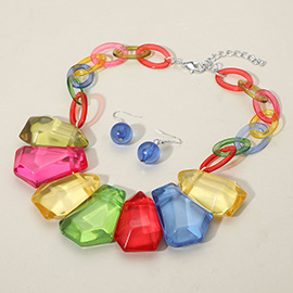 Bold Geometric Resin Pebble Statement Necklace