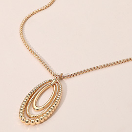 Metal Beaded Edge Layered Open Oval Pendant Necklace
