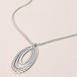 Metal Beaded Edge Layered Open Oval Pendant Necklace
