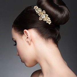 Vintage Rhinestone Embellished Floral Filigree Hair Comb