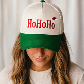 HOHOHO Message Embroidered Five Panel Canvas Snapback Baseball Cap