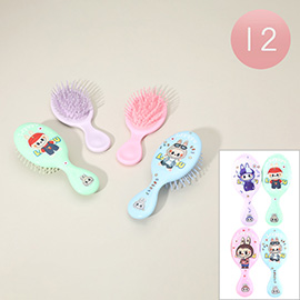 12PCS - Kids Monster Bunny Character Printed  Hair Brushes