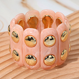 Chunky Wide Marbled Resin Dome Stretch Bracelet