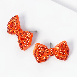 Crystal Rhinestone Bow Stud Earrings