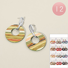 12Pairs - Striped Circle Drop Earrings