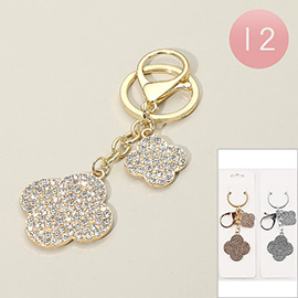 12PCS - Sparkling Stone Paved Double Quatrefoil Keychains
