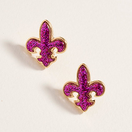 Sequin Mardi Gras Fleur de Lis Stud Earrings