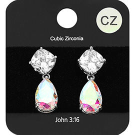 Teardrop CZ Stone Cluster Dangle Evening Earrings