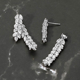 CZ Marquise Stone Leaf Cluster Drop Evening Earrings