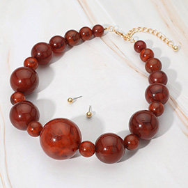 Bold Marbled Resin Ball Beaded Statement Necklace