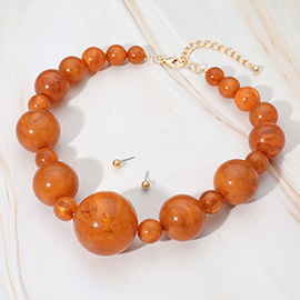 Bold Marbled Resin Ball Beaded Statement Necklace