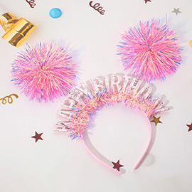 HAPPY BIRTHDAY Double Tinsel Pom Pom Headband