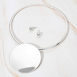 Bold Sleek Modern Round Plate Necklace
