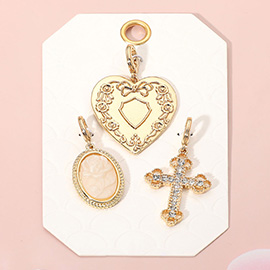 3PCS - Vintage Inspired Heart Cameo Cross Charm Set