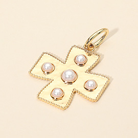 Pearl Accent Metal Cross Pendant Charm