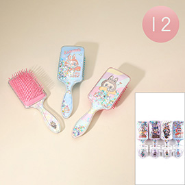 12PCS - Kids Monster Bunny Character Glitter Paddle Hair Brushes