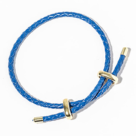 Faux Leather Braided Gold Dipped Tip Adjustable Bracelet