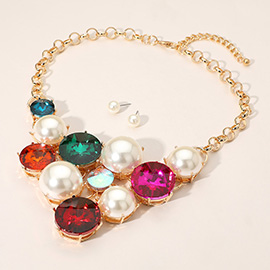 Pearl Gemstone Embellished Accente Statement Necklace